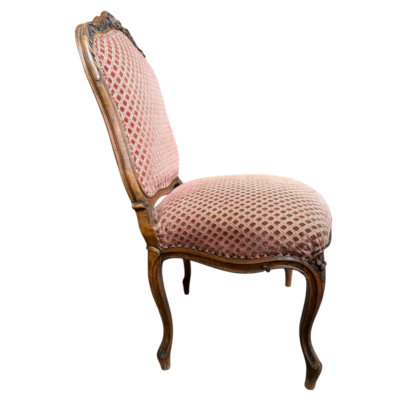 Antike Barock-Stühle (2er-Set) – Louis XV Stil, Rosé-Velours & Holzschnitzung