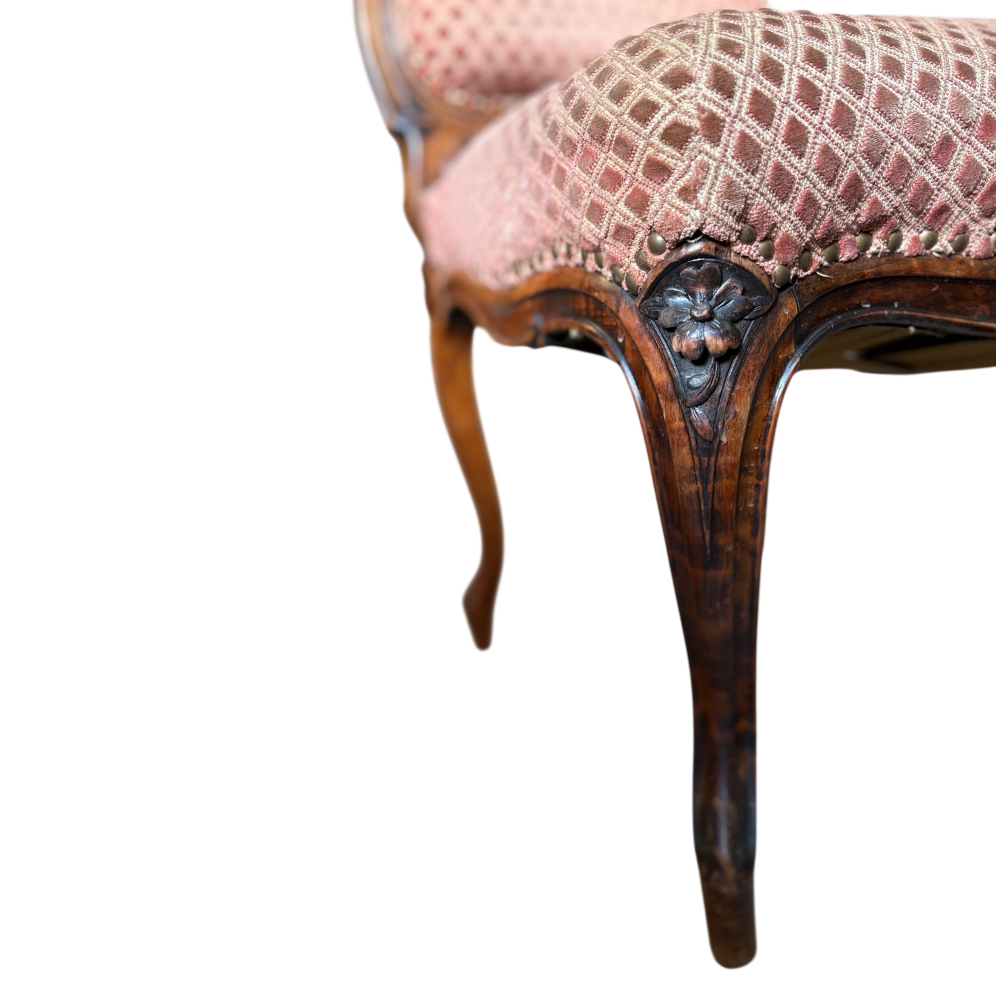 Antike Barock-Stühle (2er-Set) – Louis XV Stil, Rosé-Velours & Holzschnitzung