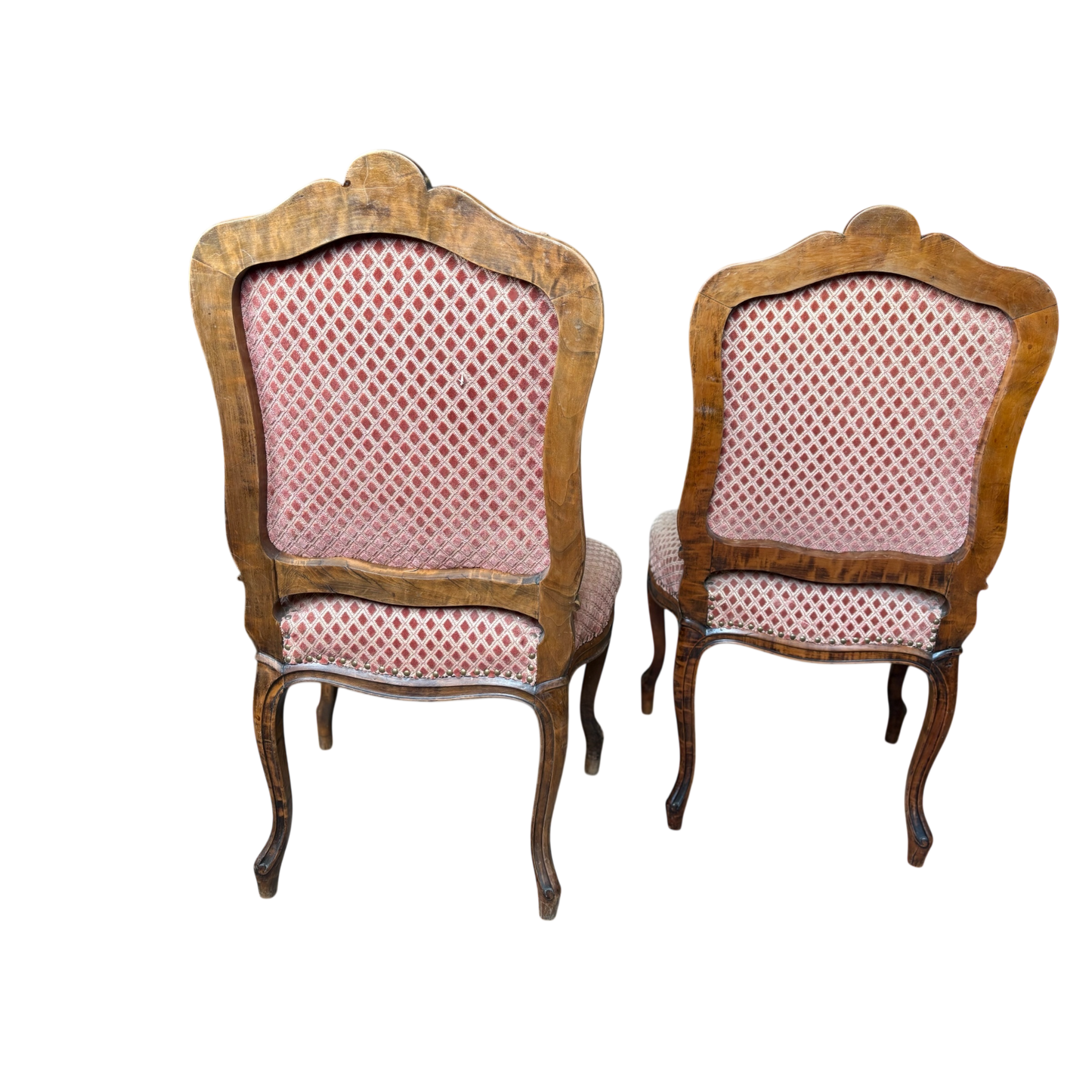 Antike Barock-Stühle (2er-Set) – Louis XV Stil, Rosé-Velours & Holzschnitzung