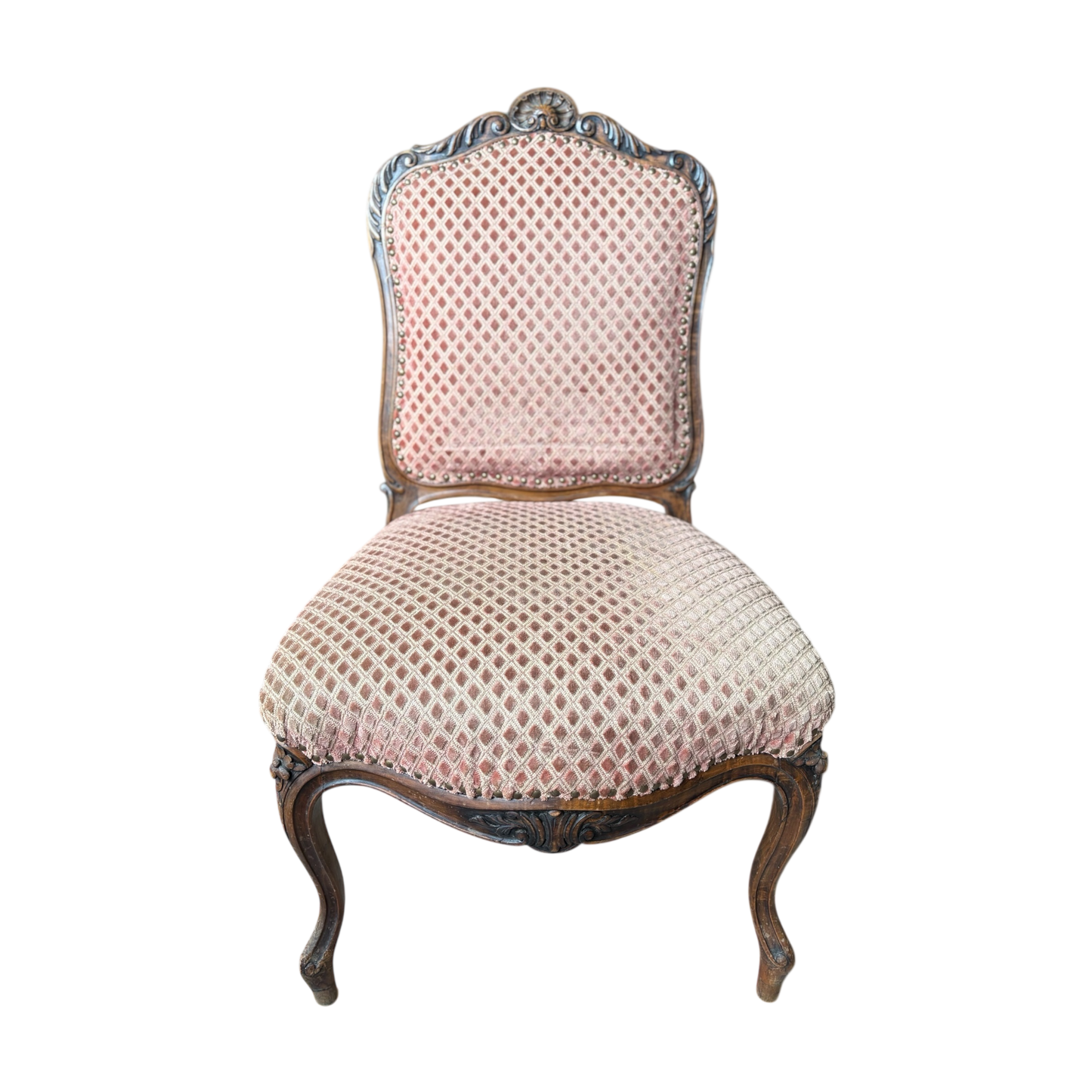 Antike Barock-Stühle (2er-Set) – Louis XV Stil, Rosé-Velours & Holzschnitzung