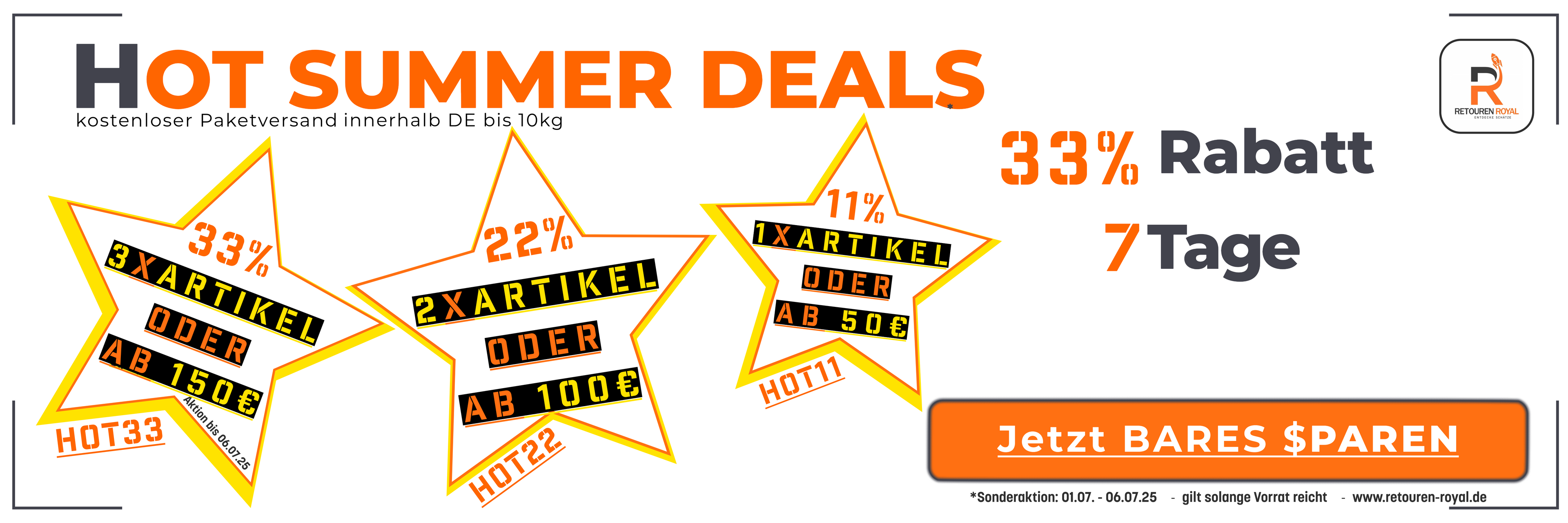 Retouren Royal 33% Aktion Banner