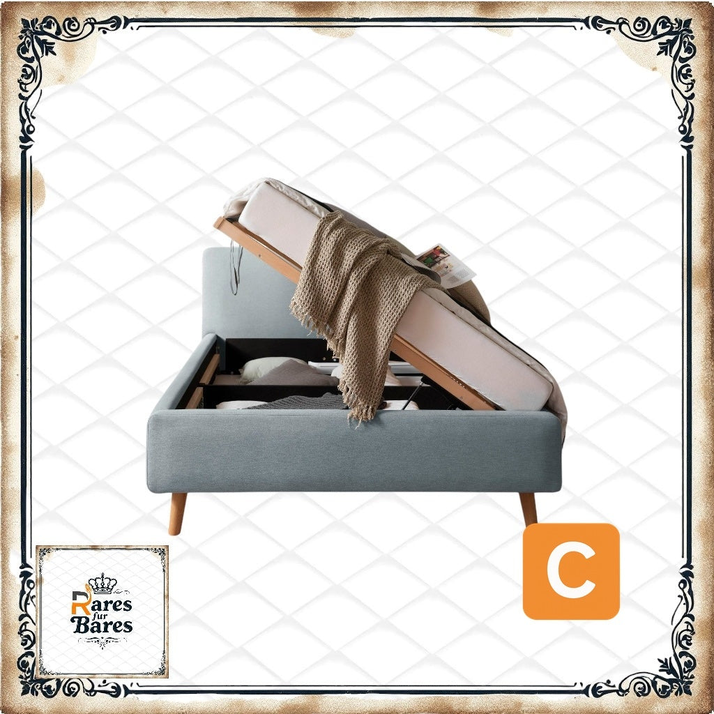 Cama tapizada "Mattis", azul hielo, incluye canapé, 140 x 200 cm - MEISE.MÖBEL