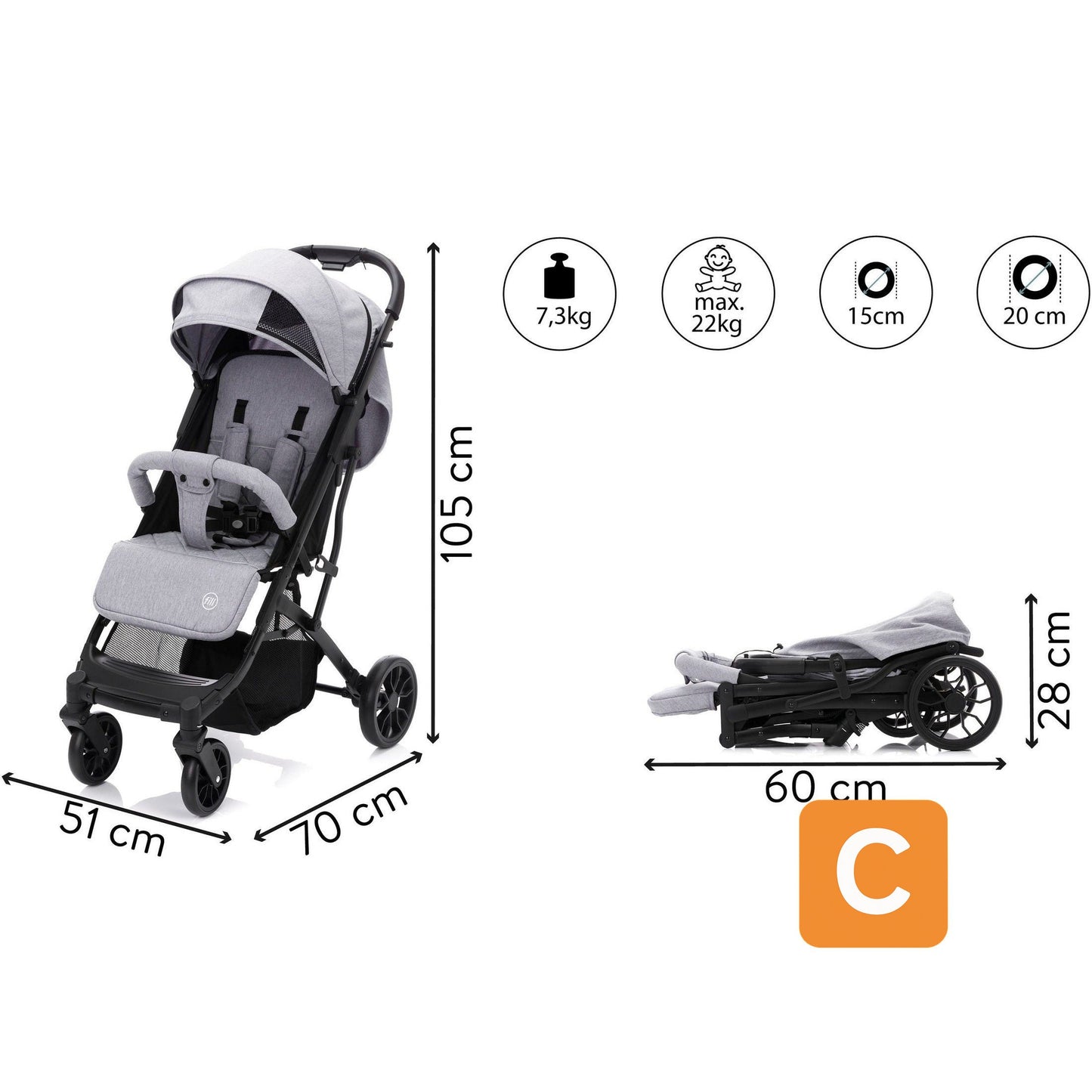 Kinder-Buggy "Styler Elite", hellgrau melange - FILLIKID Fillikid