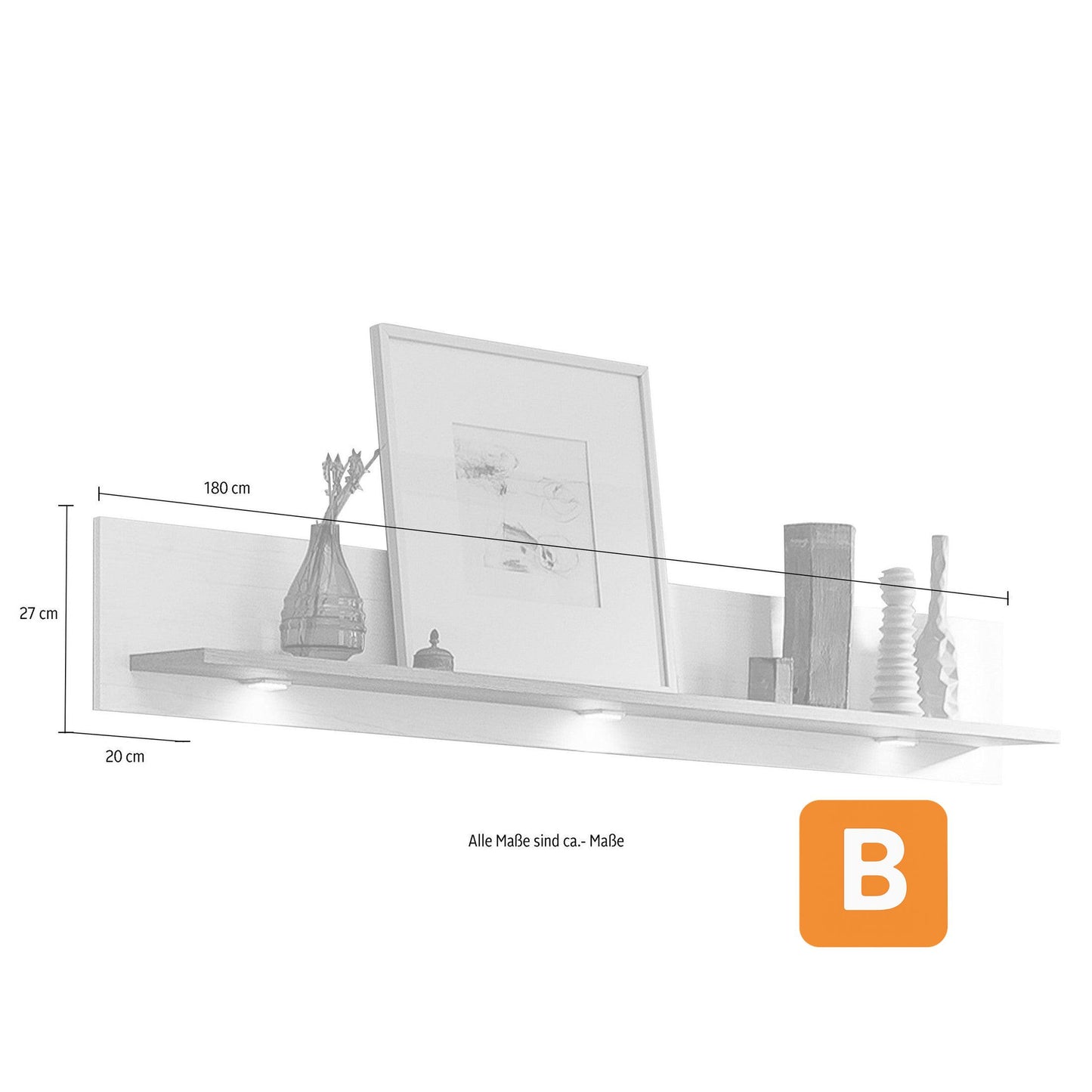 Wandregal "York", Weiss & Eiche, Maße: 130x27x20cm set one by Musterring