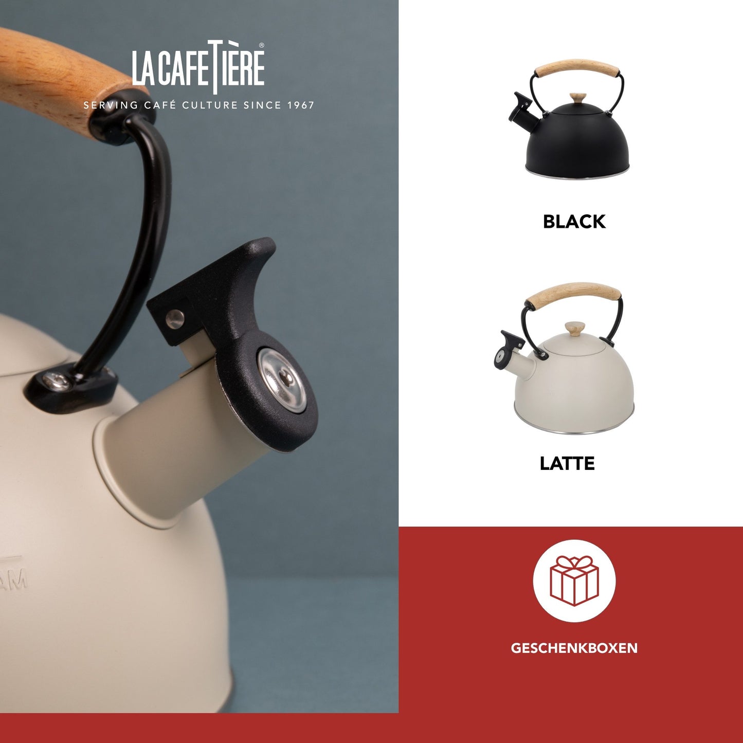 Wasserkessel, pfeifend, beige, mit Holzgriff, 1,6 Liter, Induktion - LA CAFETIÈRE LA CAFETIÈRE