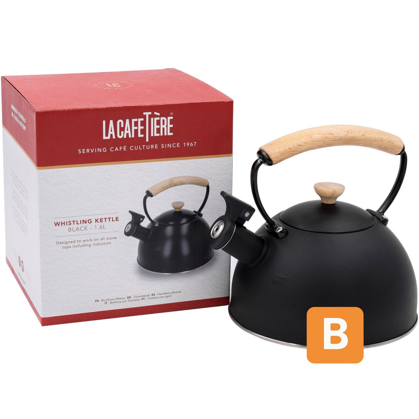 Wasserkessel, pfeifend, schwarz,mit Holzgriff, 1,6 Liter, Induktion - LA CAFETIÈRE LA CAFETIÈRE