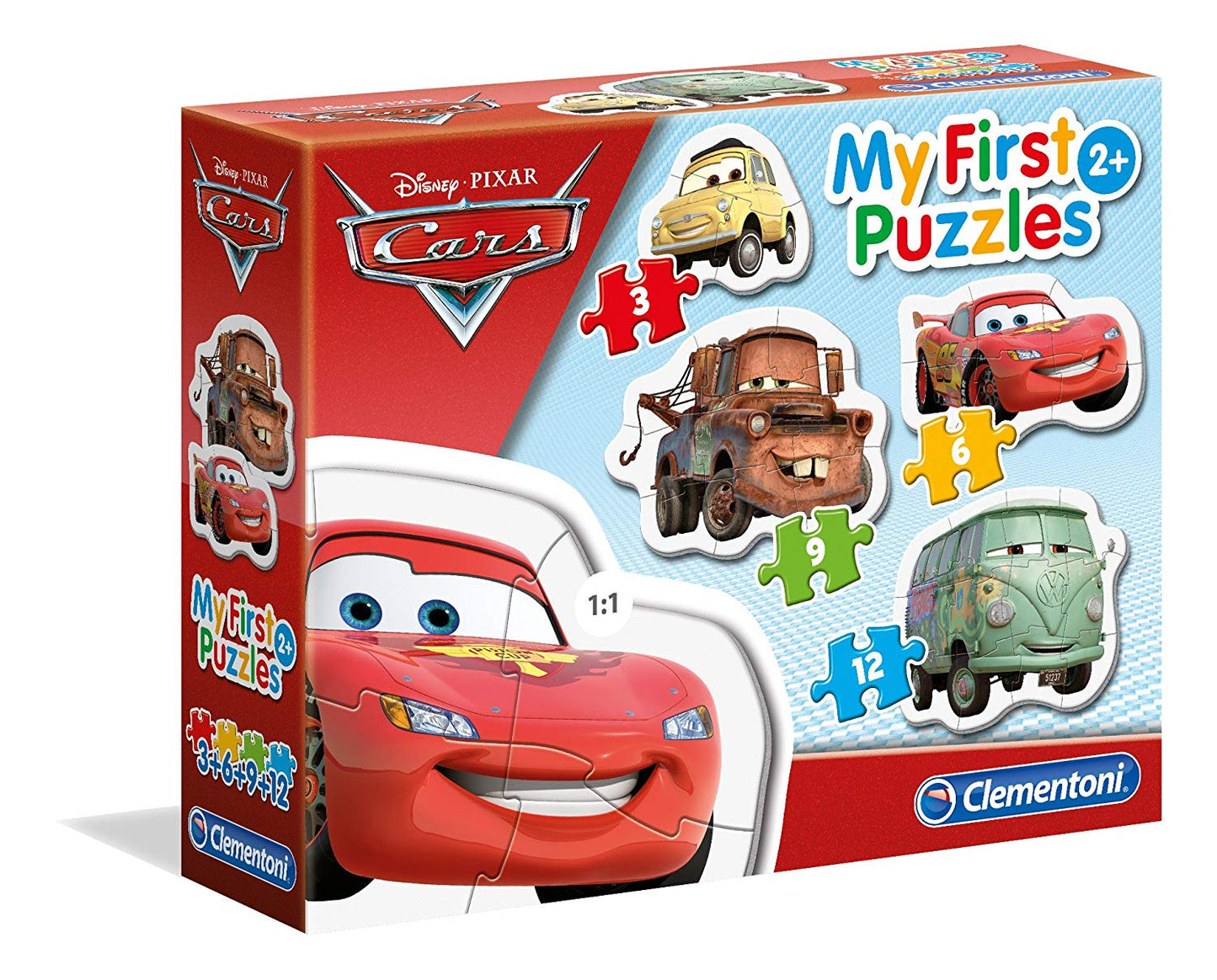 Clementoni 20804 - Mis primeros rompecabezas - Rompecabezas de 3+6+9+12 piezas - Disney Cars