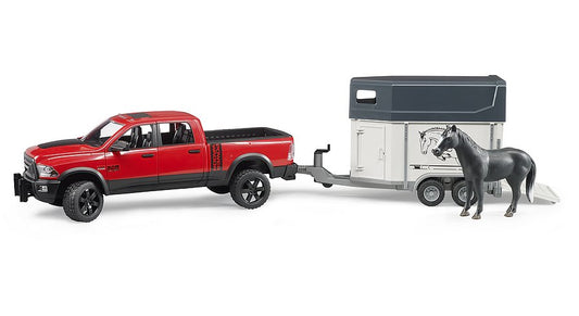 Bruder 02501 - RAM 2500 Power Wagon con remolque para caballos y caballo, 1:16