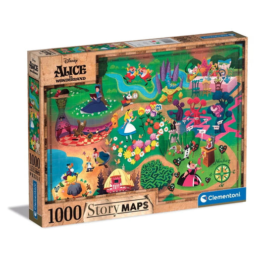 Clementoni 39667 - Rompecabezas de 1000 piezas - Alicia en el País de las Maravillas - Disney Maps