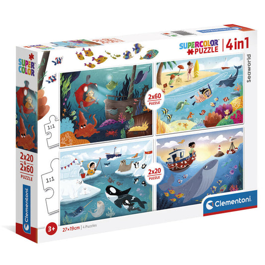 Clementoni 21308 - Puzzle de 2 x 20 + 2 x 60 piezas - Supercolor - Seaworld