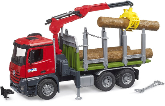 Bruder 03669 - Camión de transporte de madera MB Arocs con grúa de carga, pinza y troncos