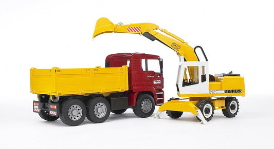 Bruder 02751 - Camión volquete MAN TGA y excavadora de pala Liebherr
