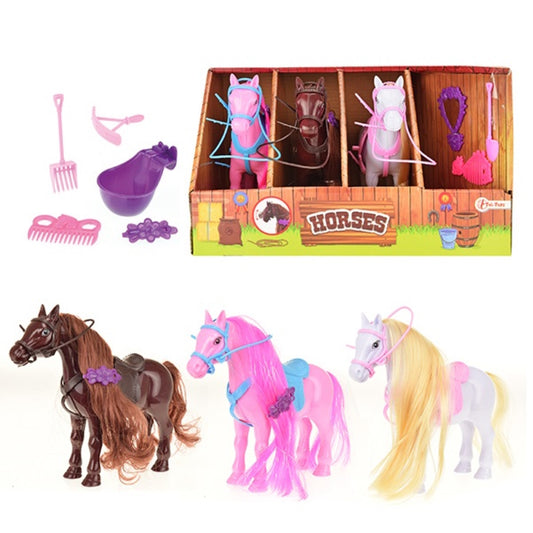 HORSES - Horse stable with horse - care set
