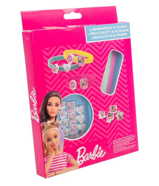 Barbie - 3 pulseras de plástico con 18 dijes para vestir