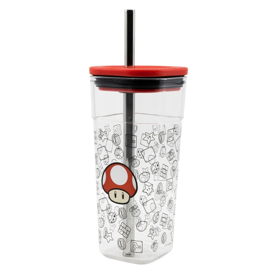 Nintendo - Super Mario - Toad - Vaso con pajita de acero inoxidable - 540 ml