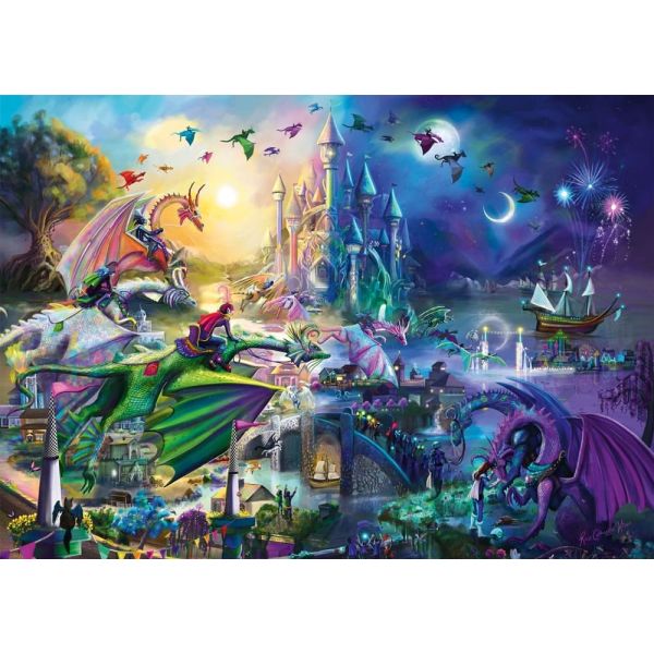 Nächtlicher Drachen-Wettstreit - Puzzle 1000 Teile - Rose Cat Khan
