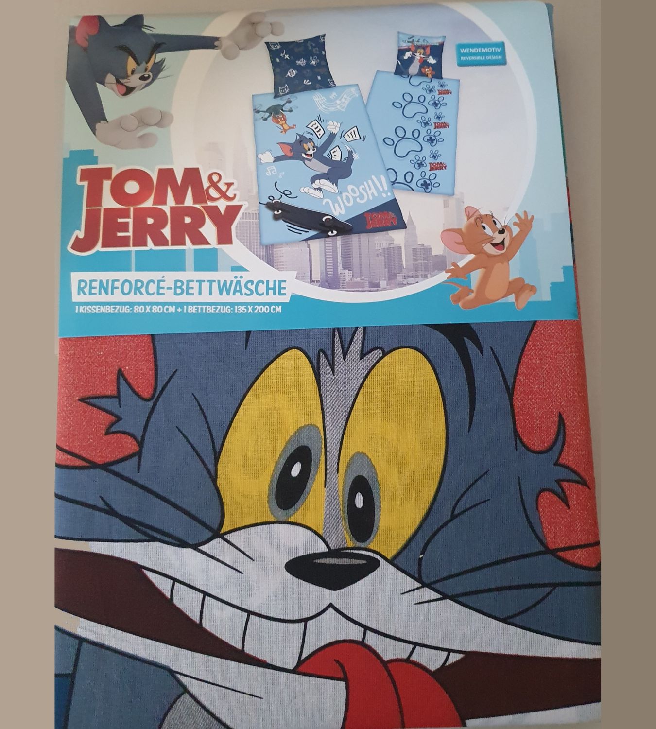 Tom y Jerry - ropa de cama reversible - 80 x 80 / 135 x 200 cm