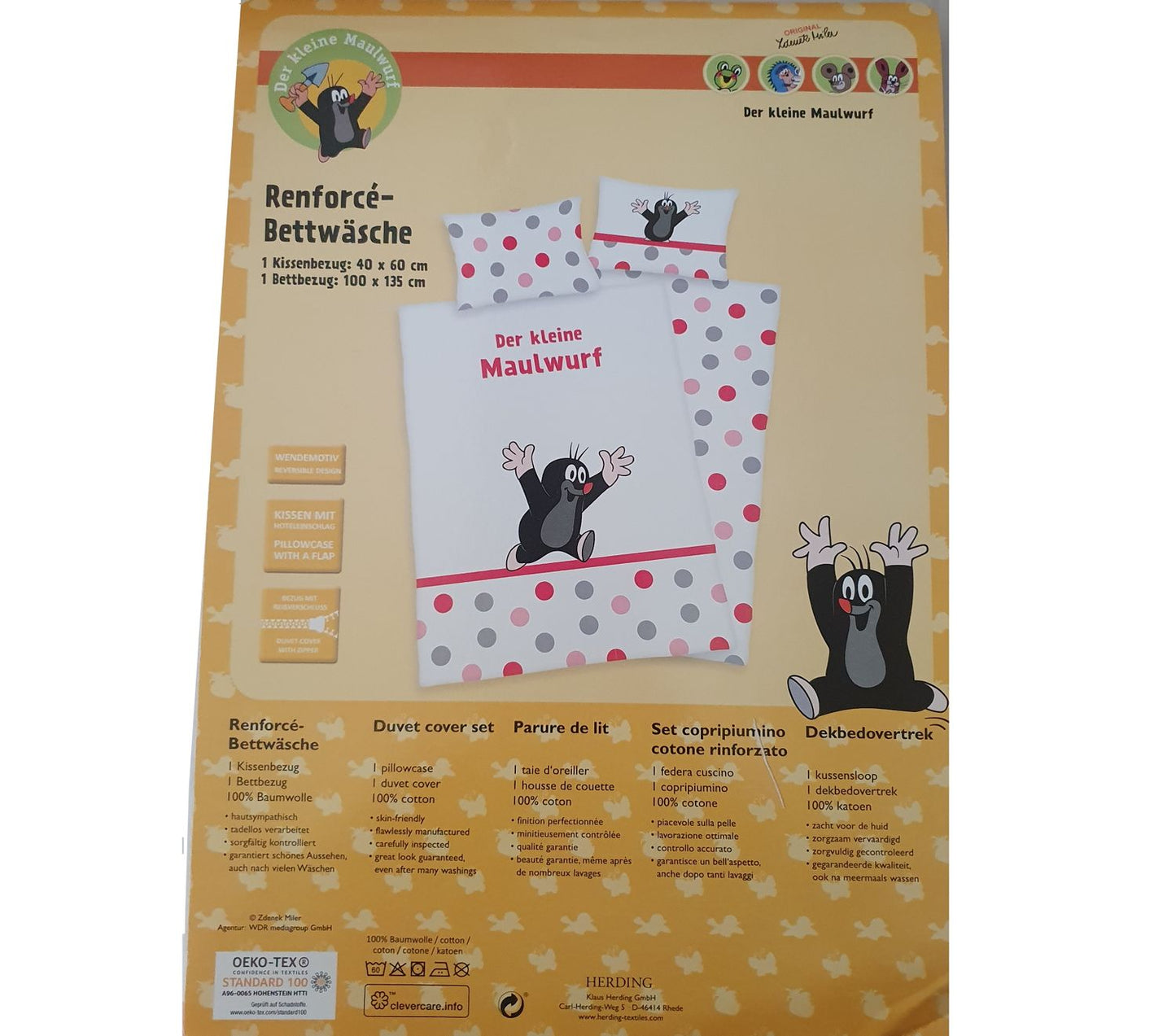 The Little Mole - reversible bed linen - 40 x 60 / 135 x 100 cm