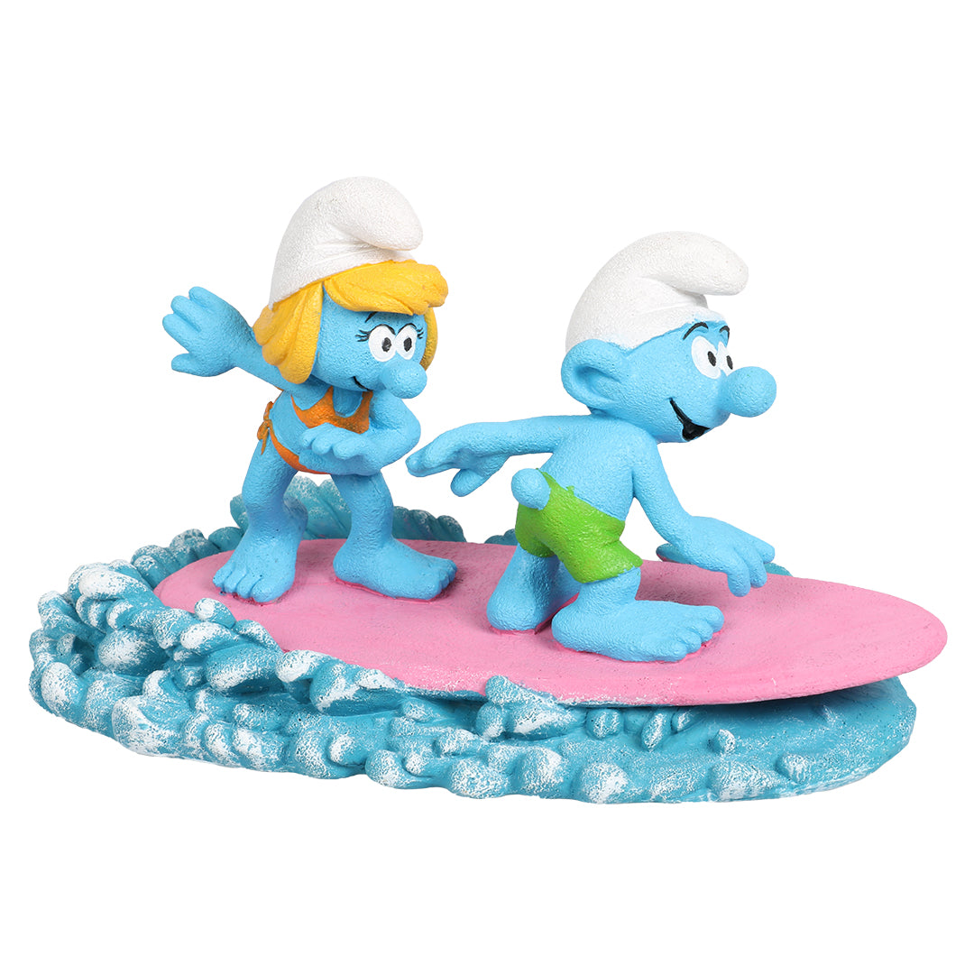Schlumpfine mit Schlumpf auf dem Surfbrett  - Figur