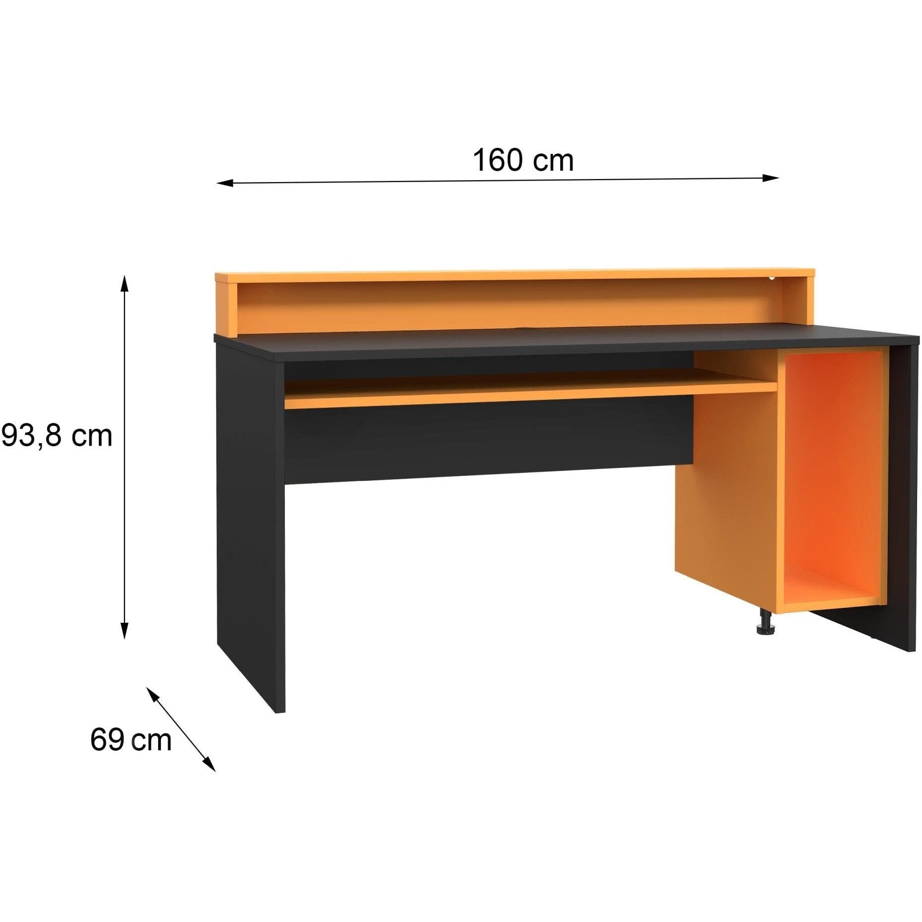 Gamingtisch "TEZAUR", Black Orange, Breite 160 cm - FORTE FORTE