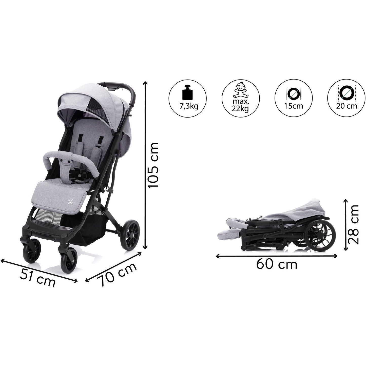 Kinder-Buggy "Styler Elite", hellgrau melange - FILLIKID Fillikid