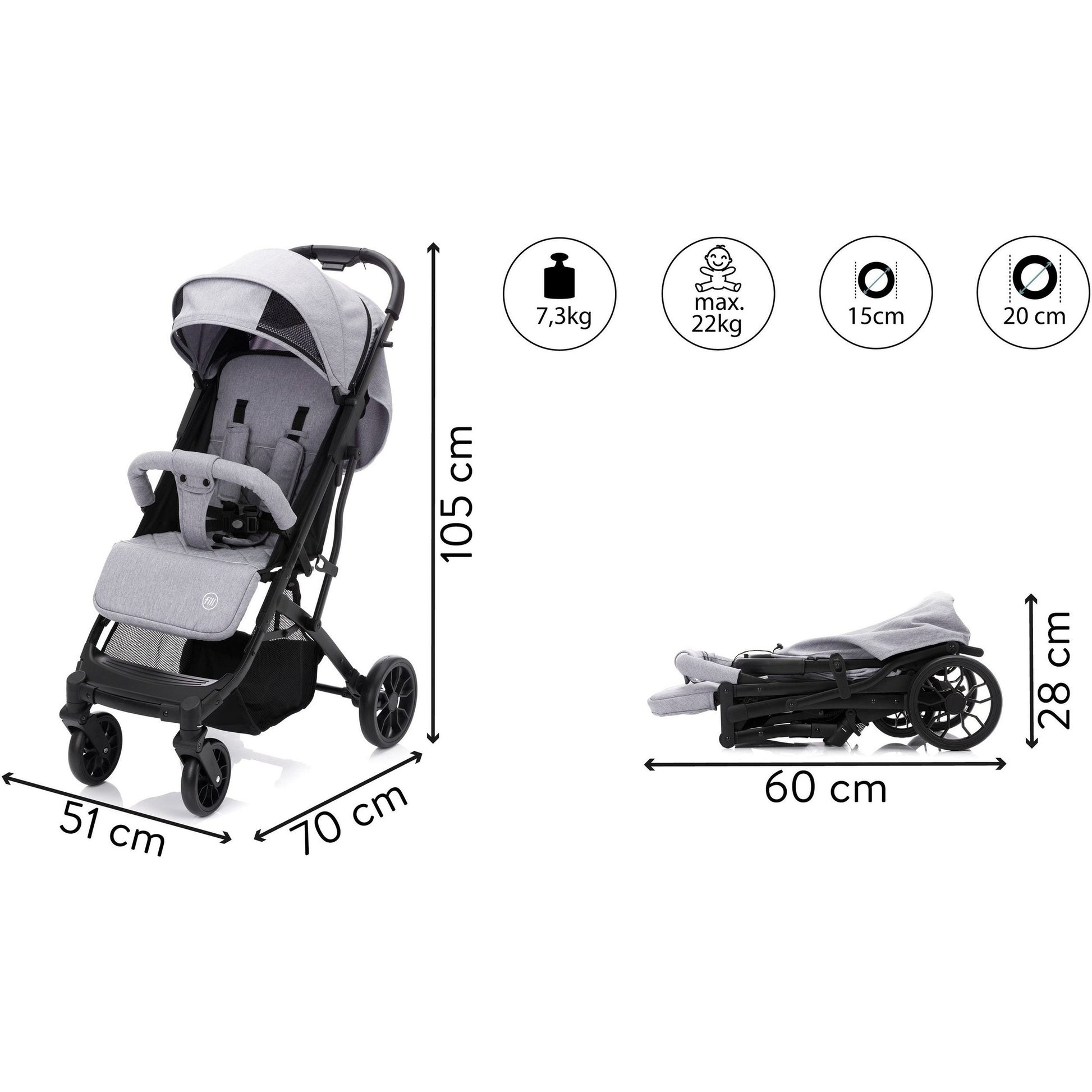 Kinder-Buggy "Styler Elite", hellgrau melange - FILLIKID Fillikid