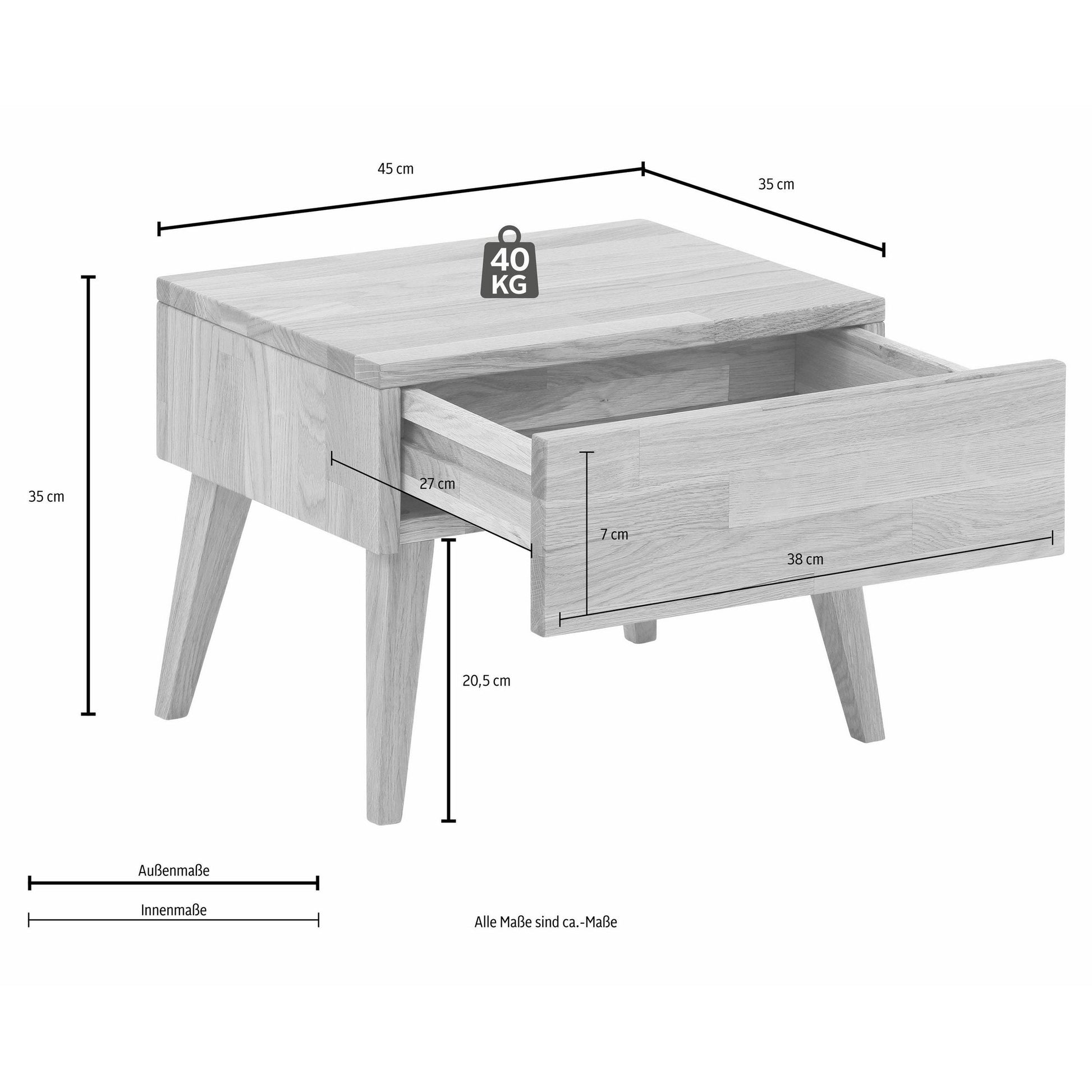 Nachttisch "Natali", massive Eiche, Breite 45 cm - HOME AFFAIRE HOME AFFAIRE