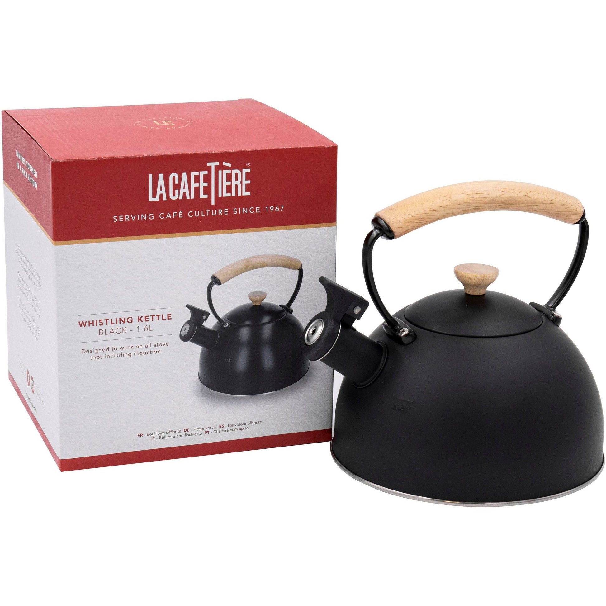 Wasserkessel, pfeifend, schwarz,mit Holzgriff, 1,6 Liter, Induktion - LA CAFETIÈRE LA CAFETIÈRE