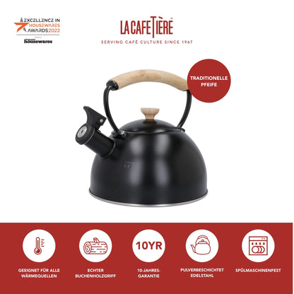 Wasserkessel, pfeifend, schwarz,mit Holzgriff, 1,6 Liter, Induktion - LA CAFETIÈRE LA CAFETIÈRE